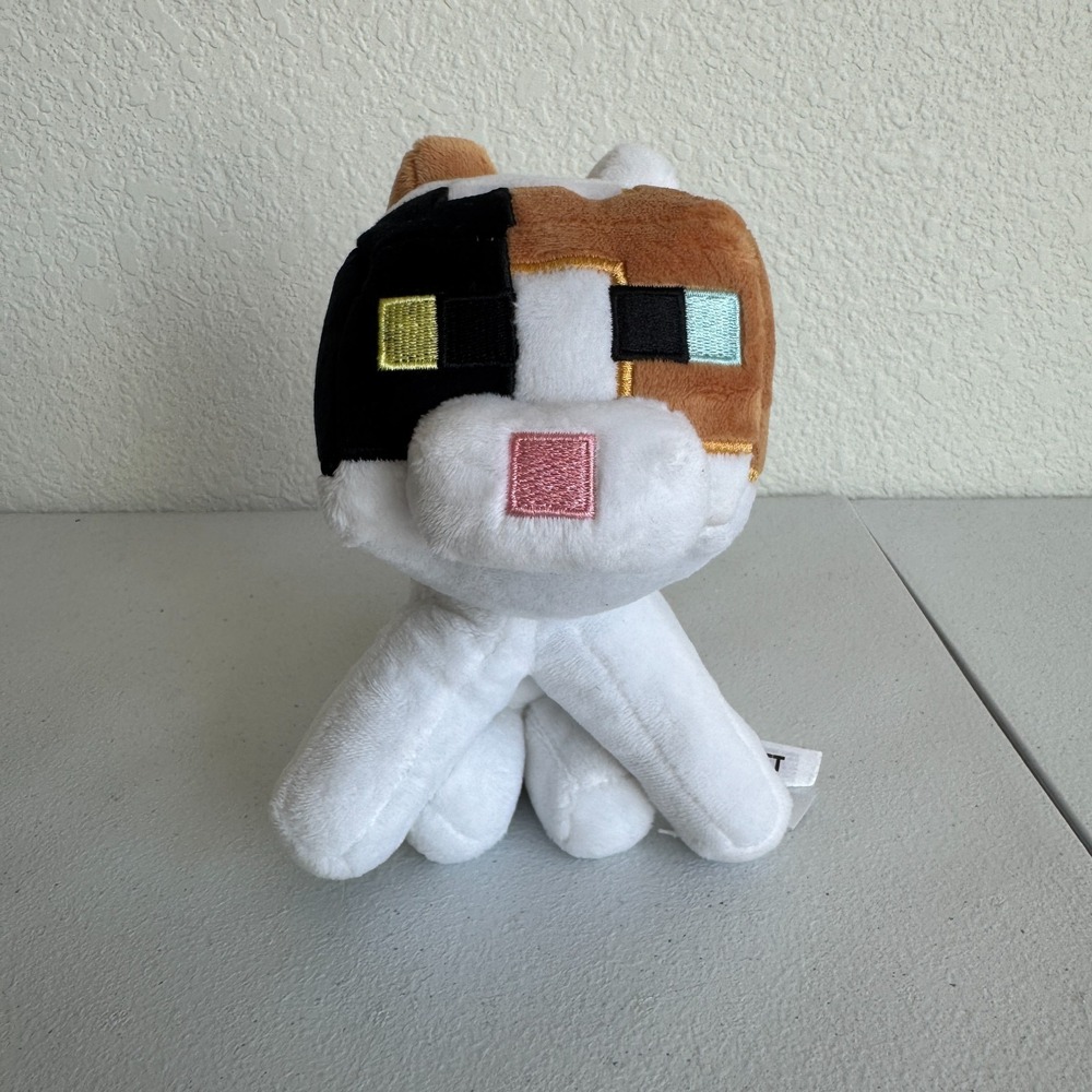 Minecraft Mojang Sitting Calico Cat White Ginger Black Soft Plush Toy 6x9" 2018